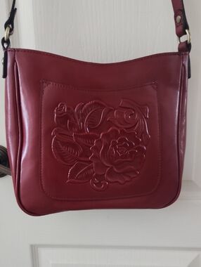 Patricia Nash Embossed Floral Crossbody in Burgundy